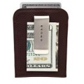 FULL-GRAIN PEBBLED BROWN LEATHER MONEY CLIP CARD CASE